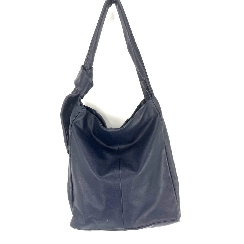 J Jill Leather Shoulder Bag Tote Classic Navy Blue Purse Quiet Luxury Hobo
